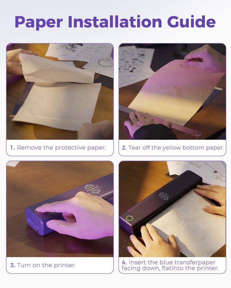Joysea Tattoo Stencil Printer Kit with 5 Transfer Papers, Wireless Bluetooth Thermal Tattoo Machine Tattooing for Beginner & Studio, Support Android/iOS/Windows/MacOS, Easy Use APP, Inkless, Purple