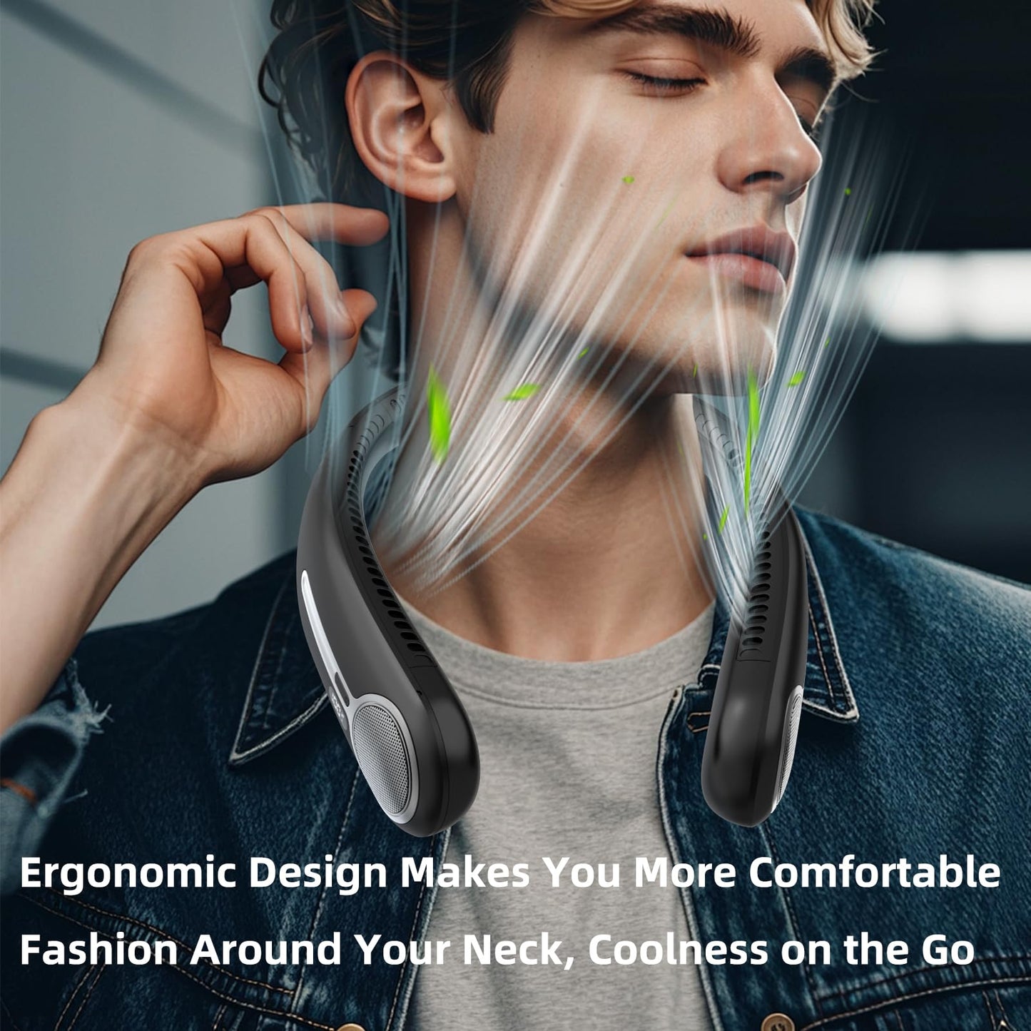 Portable Neck Fan,Hands Free Personal Wearable Bladeless Fan,6000mAh USB Rechargeable,360° Cooling,LED Display,4-Speeds,Birthday Gifts for Men Women Dad Mom,Stocking Stuffers Christmas Gifts (Black)
