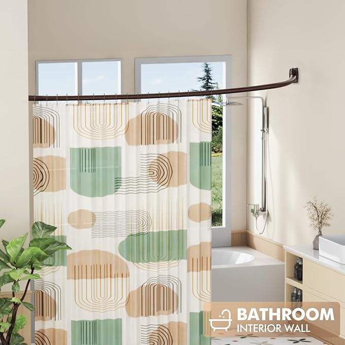 Bonpally Curved Shower Curtain Rod for Bathroom, 40-72 Inches Adjustable Curved Shower Rod, 0.9MM Aluminum Shower Curtain Rod with Rotating Brackets for Extra Shower Space, Need to Drill, Bronze