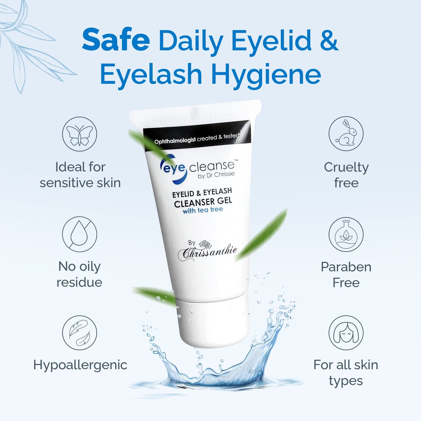 Dr Chrissie All-in-One Lash Extension and Eyelid Cleanser Gel, Makeup Remover with Tea Tree Oil, Eyelash Care Must-Have, 30 ml - EyeCleanse