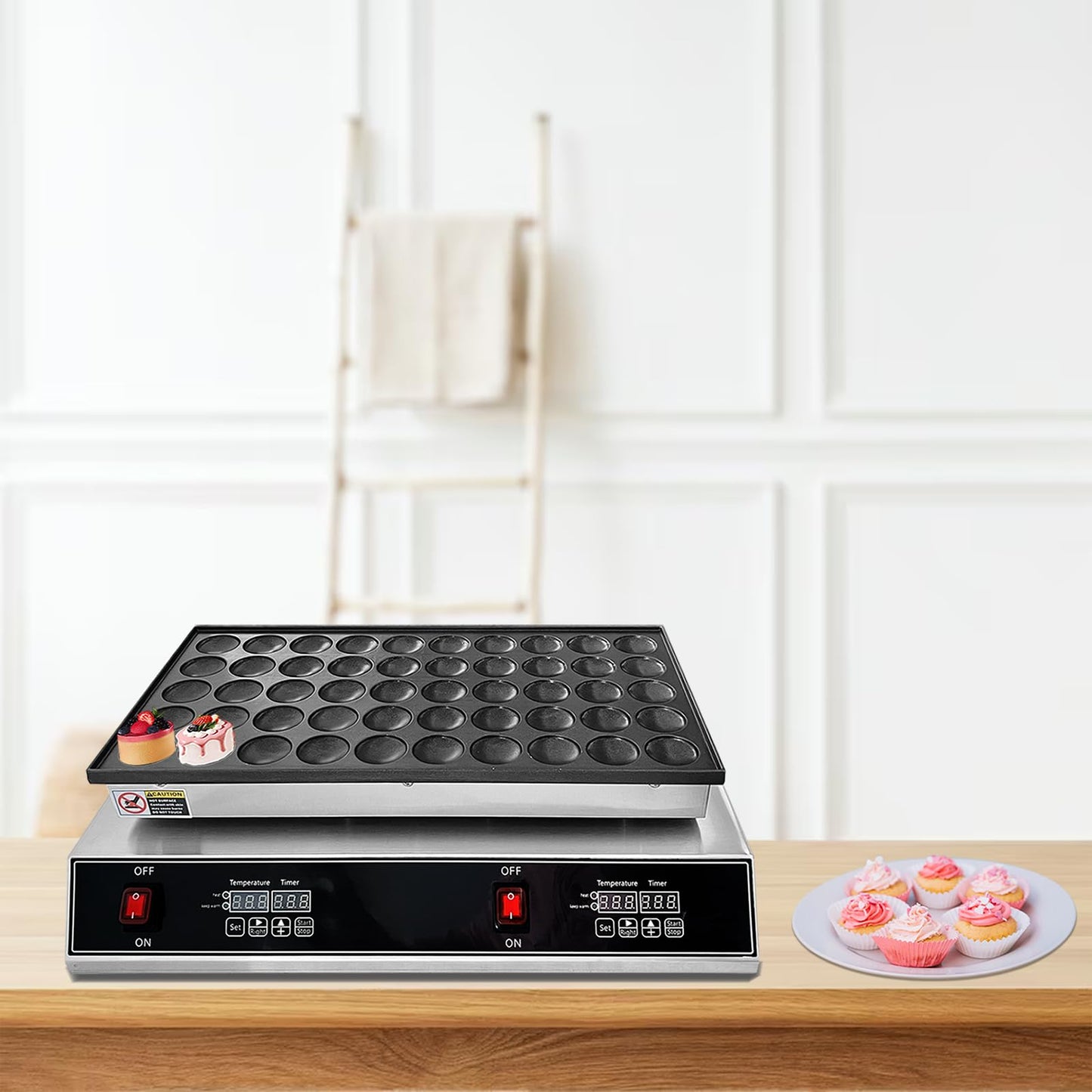 Mini Dutch Pancake Baker Commercial Electric Non-stick Waffle Maker Machine Muffin Maker for Home and Restaurants Makes 50PCS of 1.8 Inches Pancakes 1700W