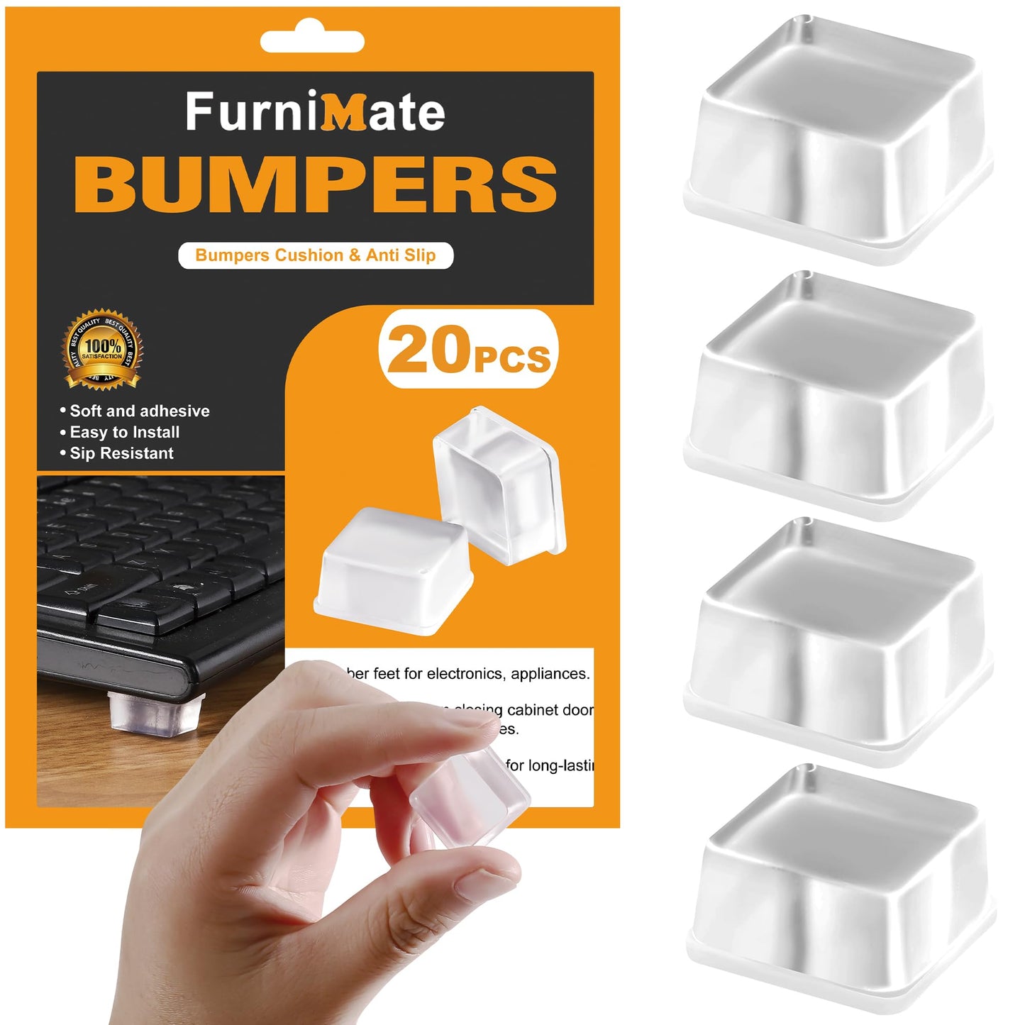 Rubber Feet for Cutting Board, 20PCS Rubber Bumpers Self Adhesive, Clear Rubber Bumper Pads, Square Adhesive Bumper Pads for Speakers, Laptop, Appliances 0.78" x 0.38"""