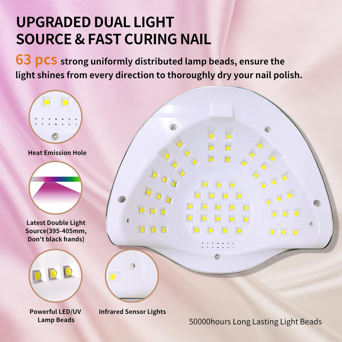 MIRAGE LAYON Professional UV Light for Gel Nails - 63 LED Beads with Auto Sensor & 4 Timer Settings, High-Power LED/UV Lamp for Fast Curing, Salon & Home Gel Polish Dryer