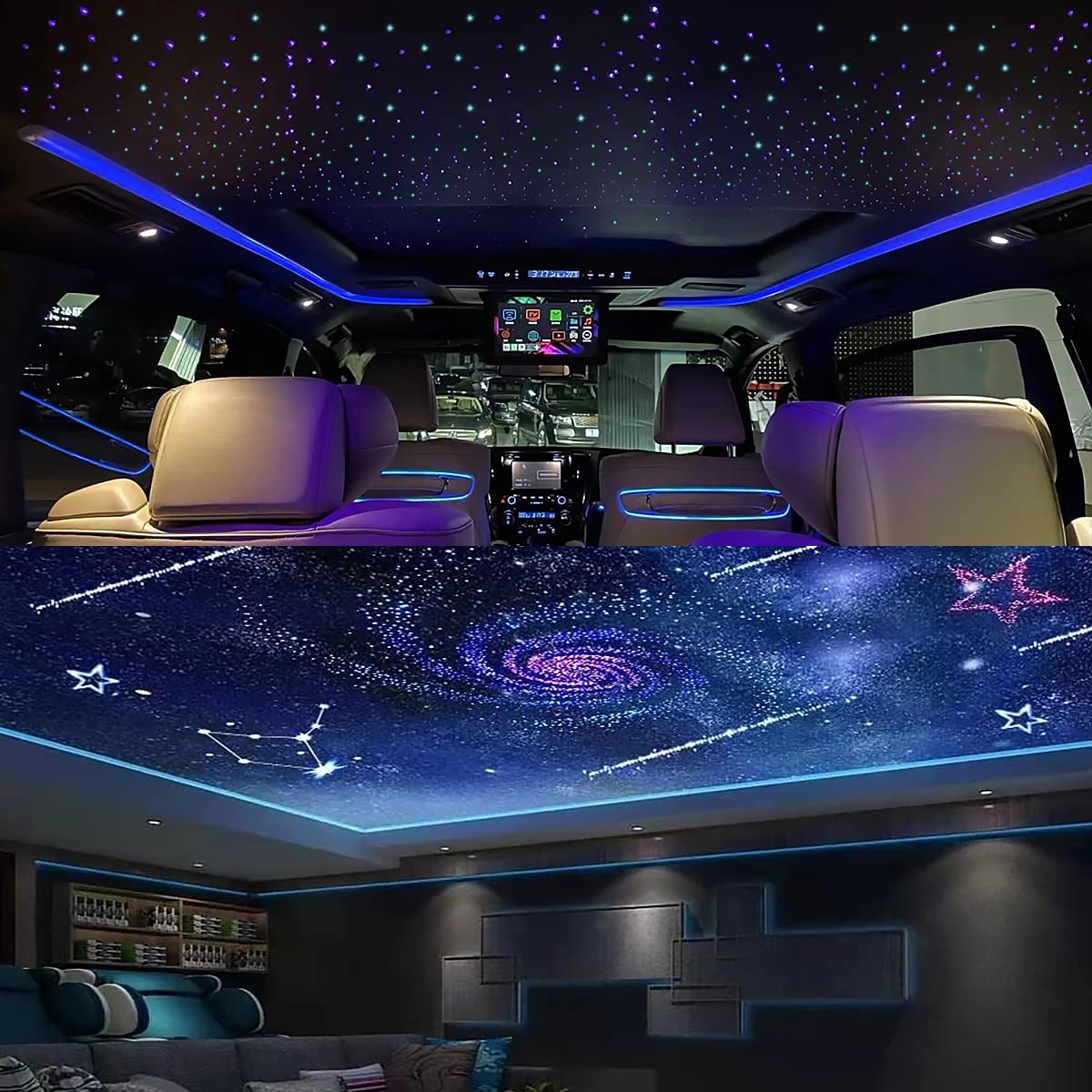 AKEPO 20W Dual-Head APP Twinkle RGBW Fiber Optic Lights, 1300pcs 0.03in 13.1ft/4m Fiber Strands Sound Activated Dual Color Fiber Optic Star Ceiling Light Kit for Car Headliner Star/Home