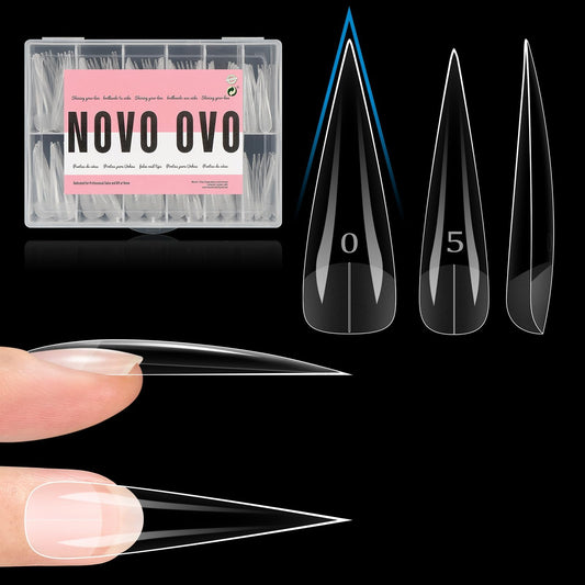 NOVO OVO Halloween XXL Straight Sharp Stiletto Natural Nail Tips Press on (not Sculpted), Normal Thick Extra Long Soak Off Soft Gel Fake Nail Extension, Full Cover False Nails for 12 Sizes 240 pcs