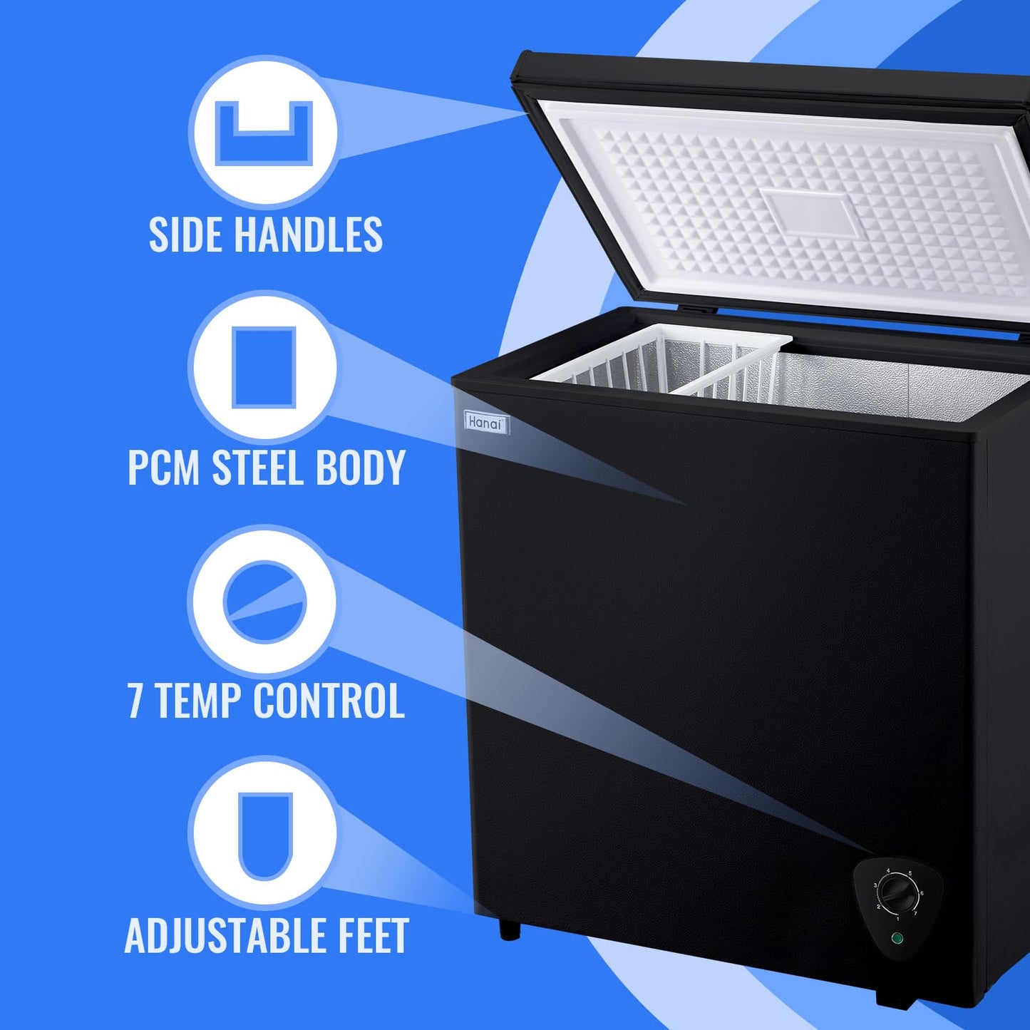 WANAI Chest Freezer Large Compact Deep Freezers Fast Freezing Freezers for Home Office Dorm, Apartment Size Freezr with Removable Basket, Wheels & Adjustable Feet, 7 Temp from -12℉ to 50℉, White