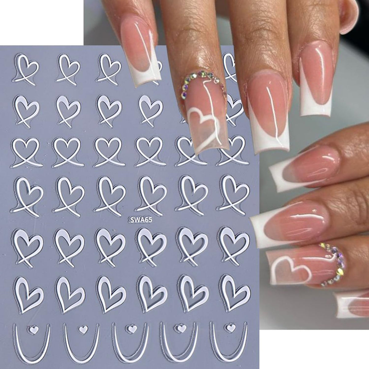 3pcs Valentine's Day Nail Art Stickers 3D Black White Pink Lines Love Heart Nail Decals Irregular French Stripe Lines Simple Valentine's Design DIY Adhesive Stickers Hearts Manicure Decor for Women