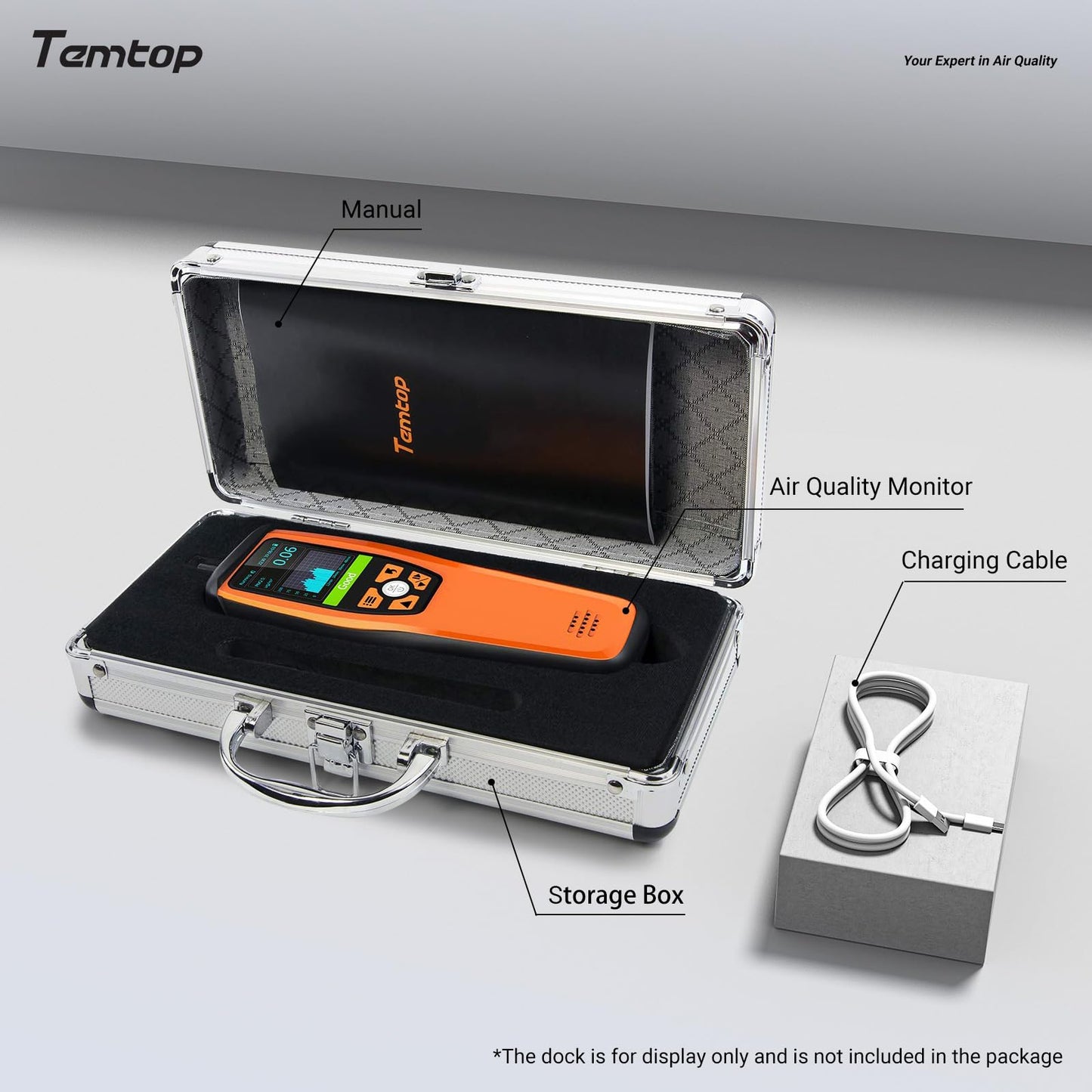Temtop Advanced Air Quality Monitor for CO2, PM2.5, PM10, with Audio Alarm, Temp & Humidity Insights, Plus Data Export for in-Depth Analysis, M2000C 2ND