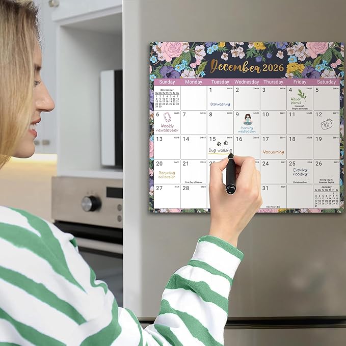Aesthetic 2026-2027 Magnetic Calendar for Refrigerator, 21-Month Fridge Calendar Magnet from April 2026 to December 2027, Easy Organizing，Midnight Garden