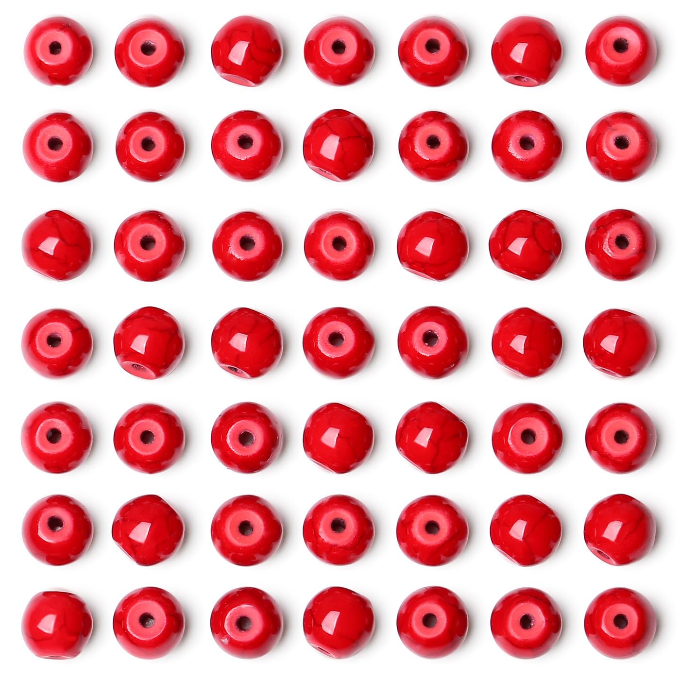 QINJIEJIE 100PCS Red Turquoise Beads 8mm Stone Beads Round Loose Gemstone Bead for Bracelet Beading Crystal Jewelry Making DIY Necklace Earrings 0.32"