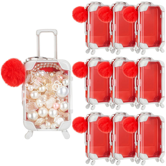 VioraWhite 20 Pcs Mini Suitcase Empty Storage Box and Plush Ball Keychain Candy Luggage Containers Packaging Case for Bridal Shower Baby Shower Party Favors Travel Gifts (Red)