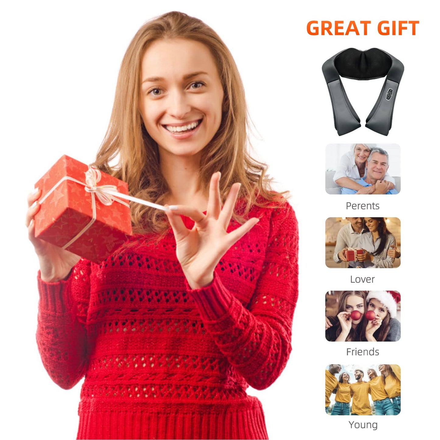 Witeasy Cordless Shiatsu Neck & Back Massager for Pain Relief Deep Tissue with Heat, 3D Kneading Massage Pillow Back Shoulder Massagerfor Body Muscle, Use for Home Office Car, Gifts for Mom Dad