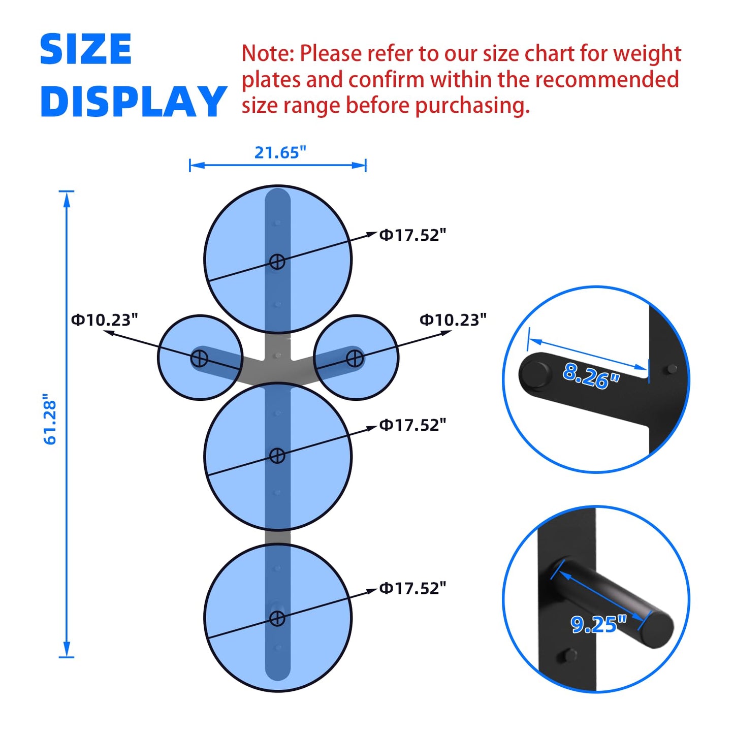 Weight Plate Storage Rack, Wall Mounted Bumper Plate Weight Rack Storage, Space Saving Strength Training Plate Trees for Garage Home Gym Strength Training, Load Up to 700 LBS, 3-Peg, Fit 2" Plates (Weight Plate Storage Wall Mount)"