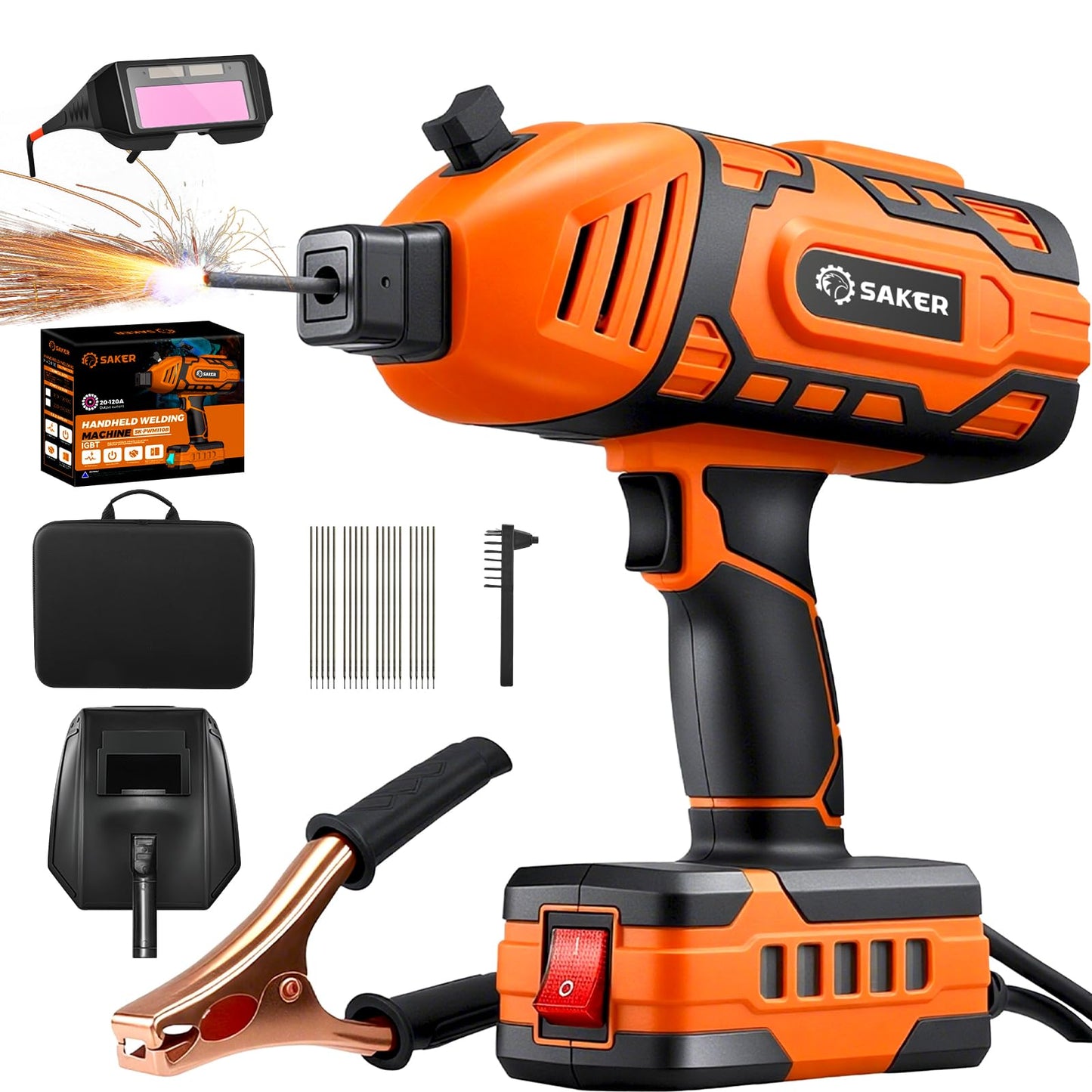 Saker Portable Welding Machine,Welding Machine 110V with IGBT Inverter 5 Variable Current Adjustment, Portable Electric Welder Machine,Fits for 3/32" Wire Rods,Gift for Men(Orange)