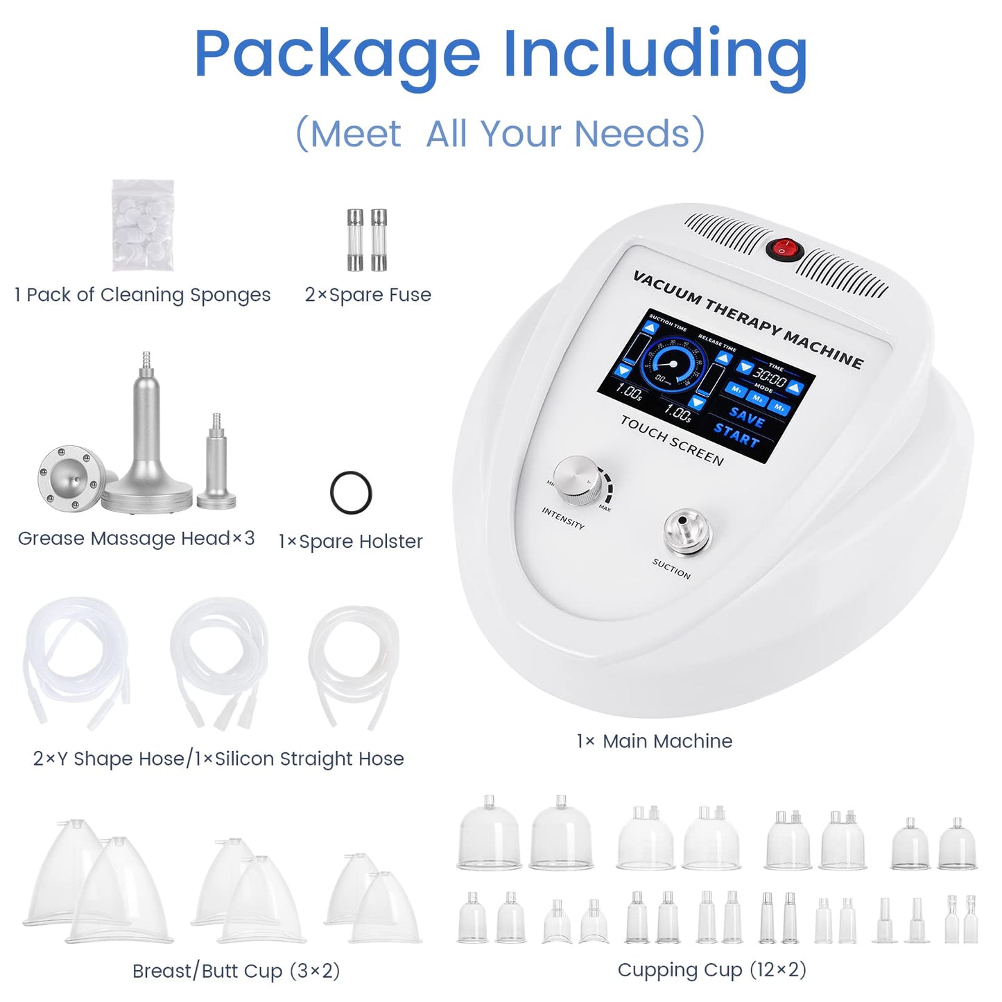 Beauty Star Vacuum Therapy Cupping Machine with 30 Cups and 3 Gua Sha Pumps for Body, Back, Face Massage Care Machine | Upgrade Touch Screen | Max Suction 75cmHg