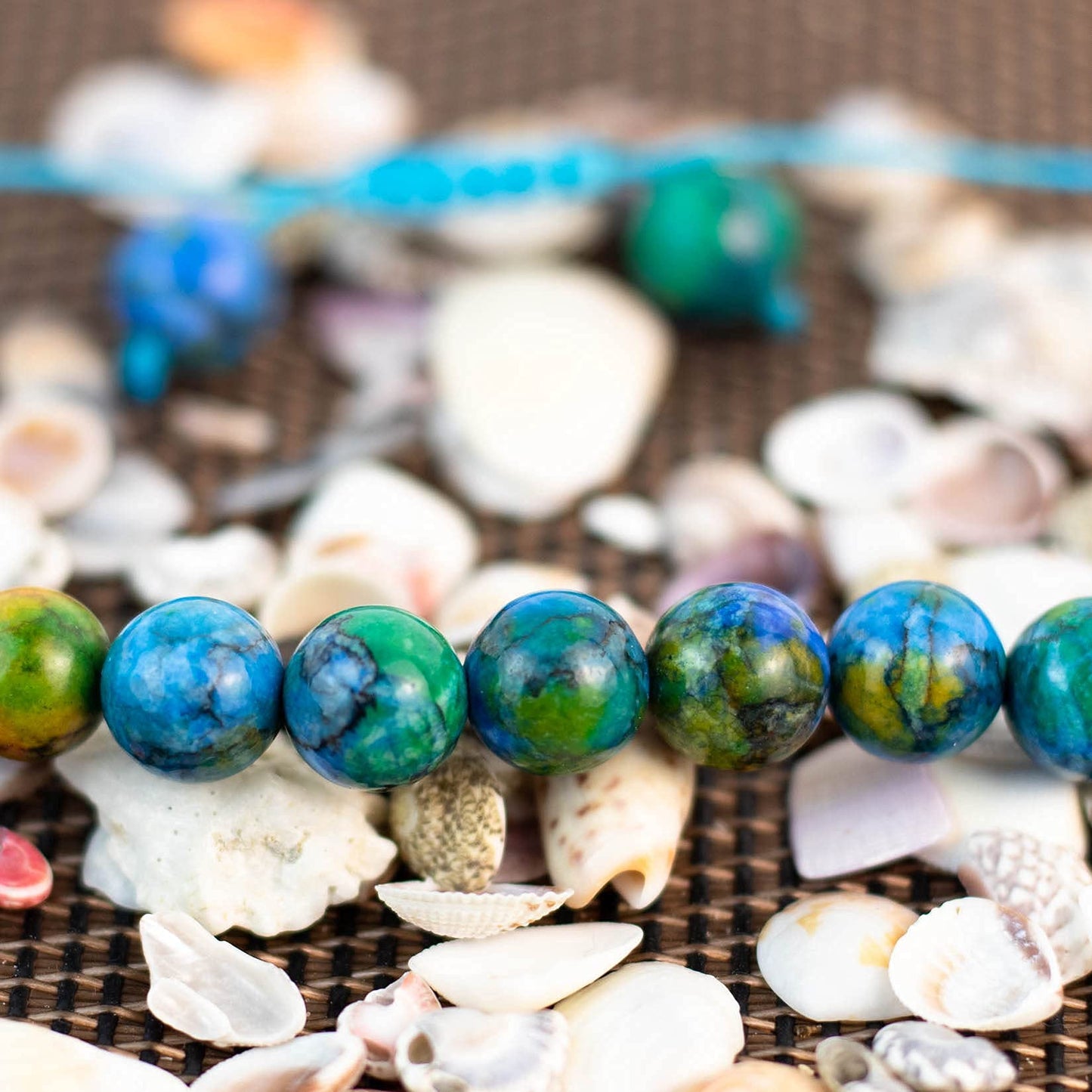 DAZCOLO Handmade Gem Bracelet Adjustable Macrame Gemstone 8mm Round Beads Crystals Quartz Unisex (Azurite)