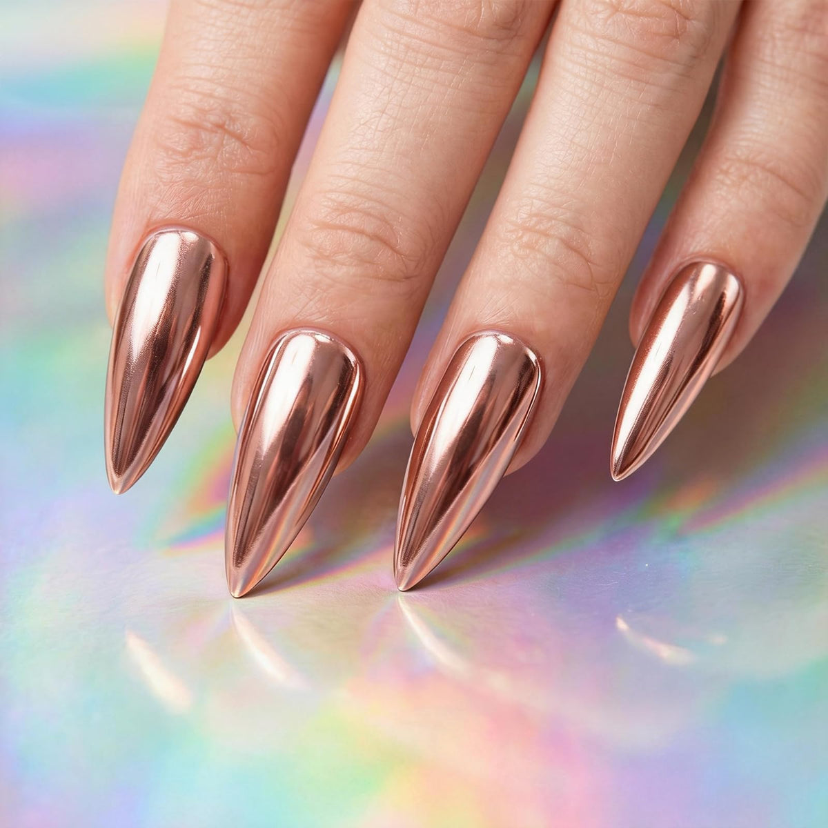 FNNZ Chrome Nail Powder, Rose Gold Metallic Nail Powder, Pigment Premium Mirror Chrome Nail Powder Mirror Effect Salon Nail Art Glitter Dust for Gel Polish Decoration Home DIY Nail Manicure