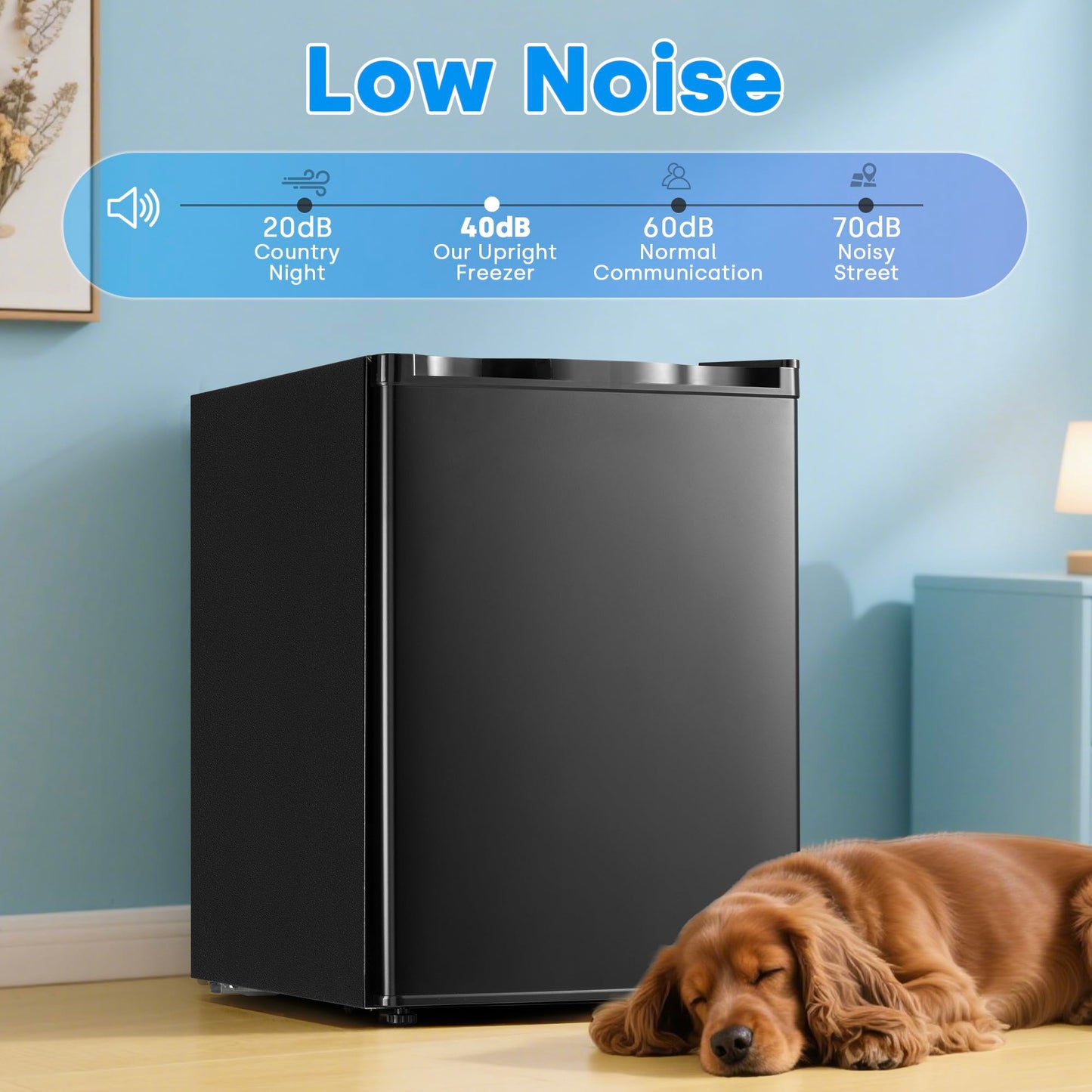Stopsad 2.1 Cu.ft Upright Freezer, Mini Freezer with 7 Adjustable Thermostat & Removable Shelves, Small Standup Freezer with Reversible Single Door, Energy-Saving, Compact for Home/Dorm/Office, Black