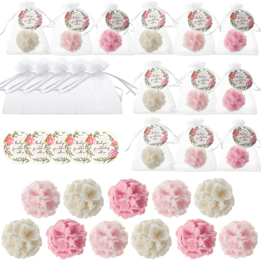 Demissle 24 Set Flower Mini Soaps for Guests Flower Soap Wedding Handmade Gift Favors Fancy Decorative with Thank You Tags for Baby Shower Wedding Bridal Guest Gift Party Favor(Hydrangea)