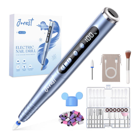 JOREST Electric Nail Drill Kit, 13 in 1 Rechargeable Nail File, 6-Speed Beginners Set, for Acrylic Gel Nails, Manicure & Pedicure Tool with Nail Drill Bits and Sanding Bands,Gifts for Women, Blue