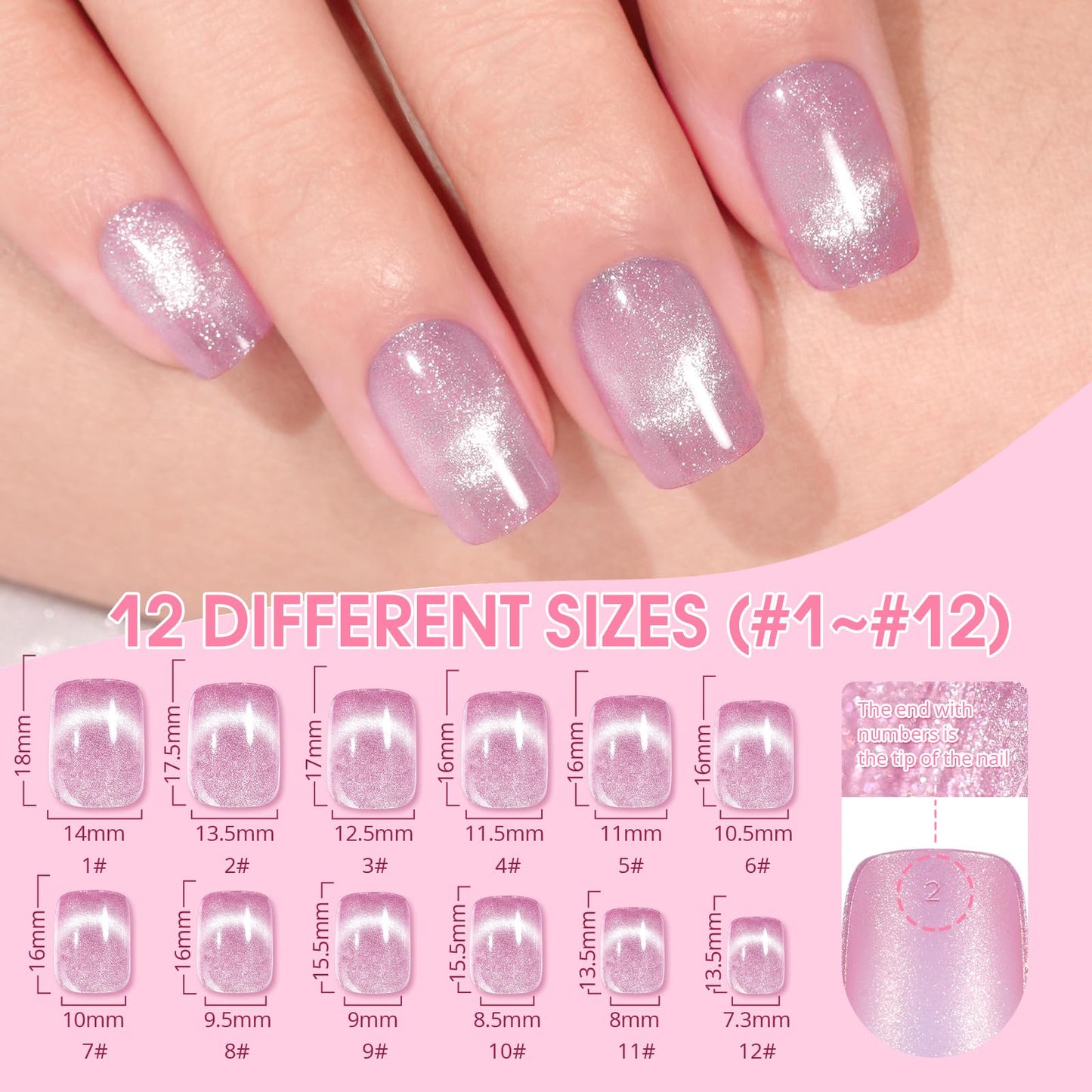 Press on Nails Short 10 Styles, Jofay Fashion 240Pcs Salon-Like Fake Nails with Cat Eye & French Tip Press on Nails Designs, Artificial Acrylic Gel Glue on Nails for Women