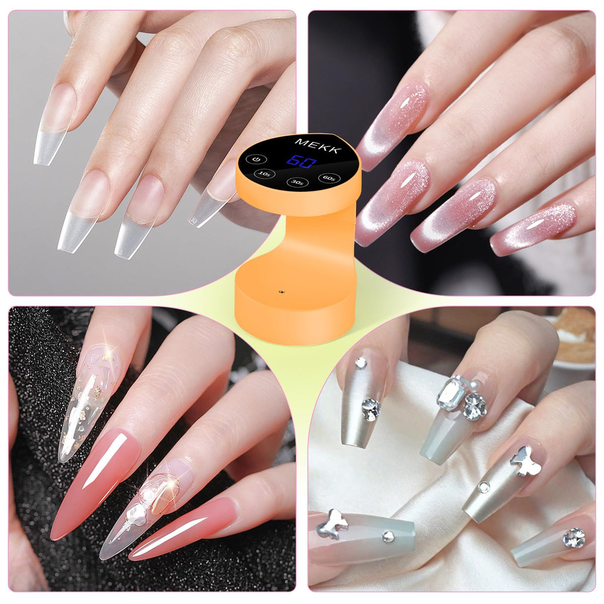 MEKK Mini UV Light for Nails,Peach-Shaped Mini LED Nail Lamp with Auto-Sensor,8 Beads,4 Timer,Professional Single Finger UV Light for Gel Nails Small Gel Nail Lights for Travel & Home Use-Orange