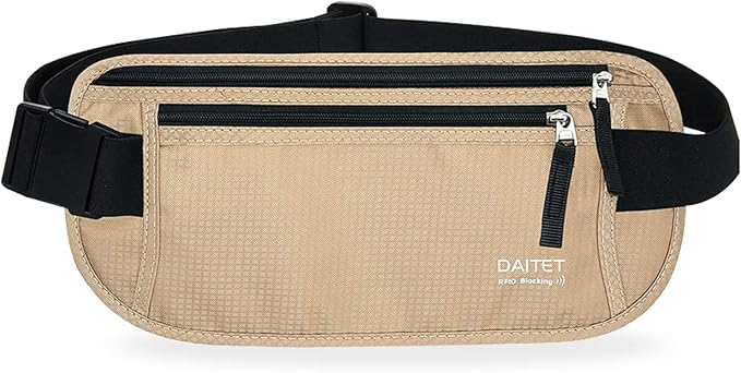 RFID Blocking Money Belt for Men Women, Slim Fanny Pack For TravelÃ¯Â¼ÂRunning,Conceal Waist Wallet For Passport Holder,Phone,Cash(Black Beige), Black Beige