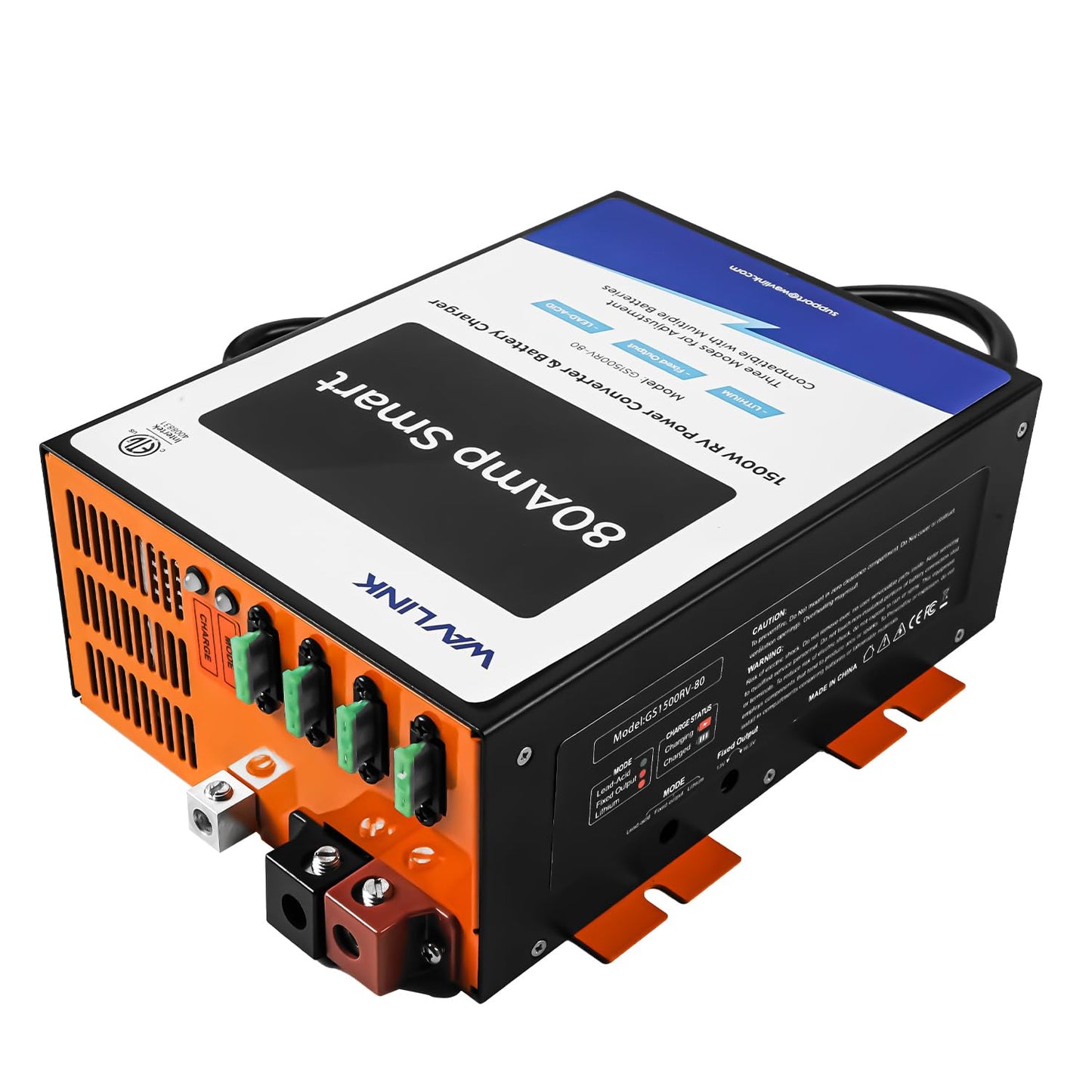 WAVLINK 80 Amp RV Power Converter, 120V AC to 12V DC Battery Charger with 3 Smart Charging Modes, 13V-16.5V Adjustable Operating Range, Multi-Stage Charging
