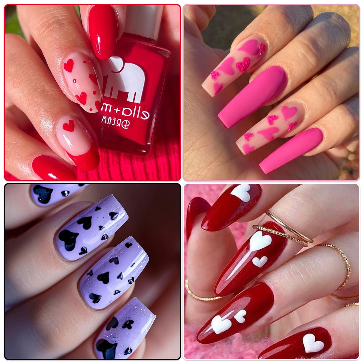 IDDFEVE Valentine's Day Nail Art Stickers - Sexy White Border Heart Nail Decals, Self-Adhesive Black White Red Pink Love for DIY 3D Nail Supplies Decoration (6 Sheets)