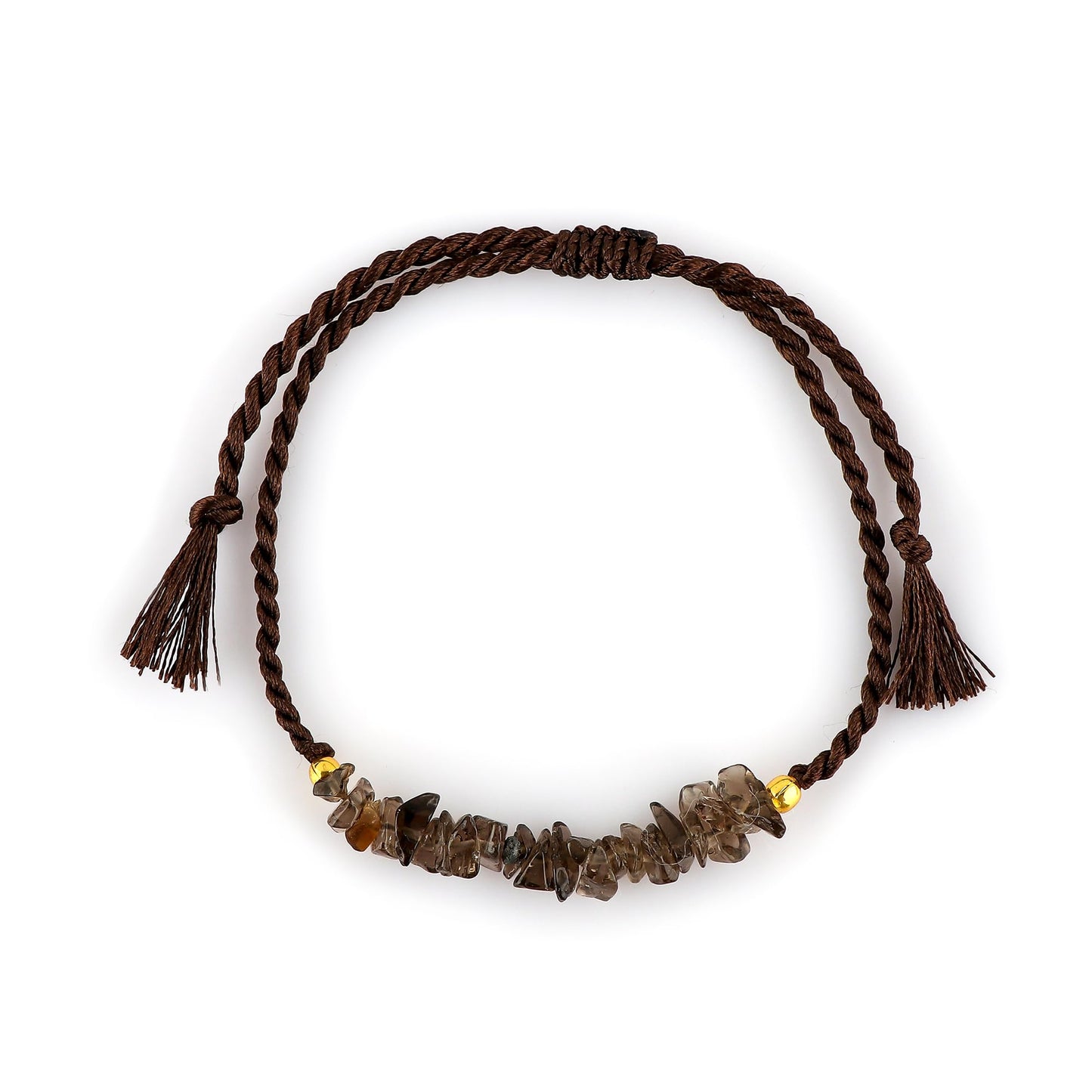 NJCRAFT Natural Smoky Quartz Chips Bracelet for Women | Smoky Quartz Gemstone Chip Adjustable Braided Bracelet (Approx. 6 Carat) | Handmade Slider Rope Bracelet 6+4 Inch | Minimalist Jewelry Gift