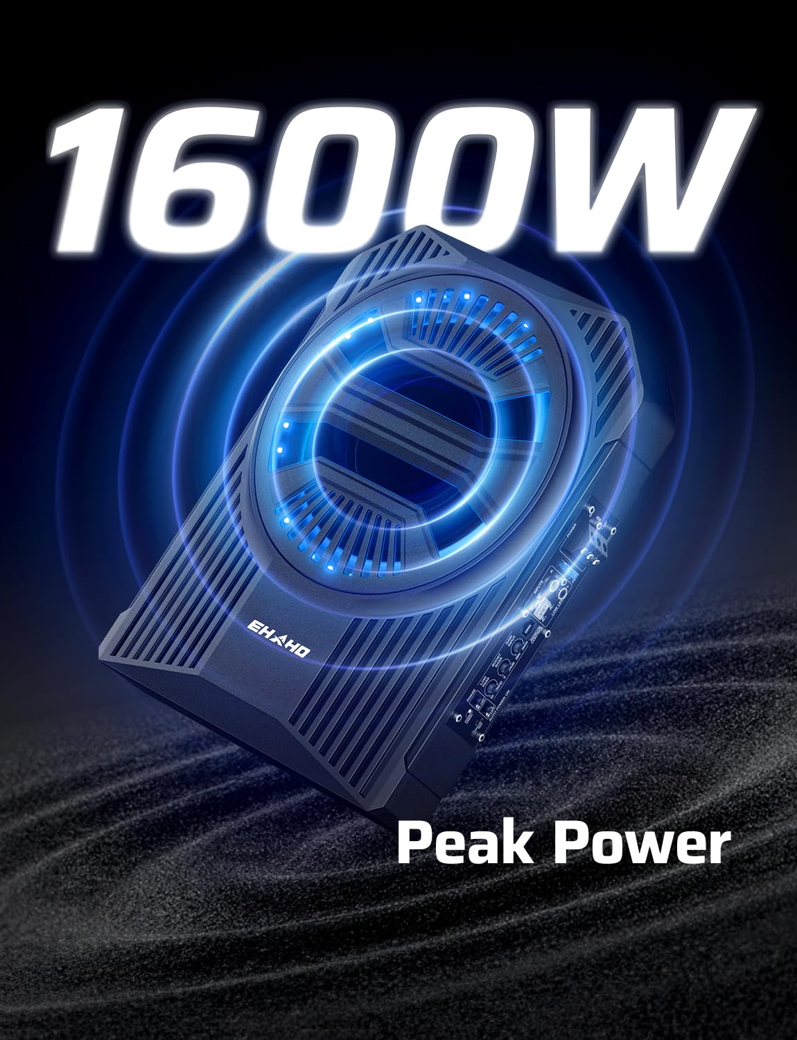 Ehaho 10" 1600W Slim Under Seat Car Subwoofer with Amp, Class D MOSFET Amp & RGB Light, APP/Remote Control, Music Sync Bass & Rainbow Chasing Effects, Independent Low-Pass Filter/Gain/Bass Boost