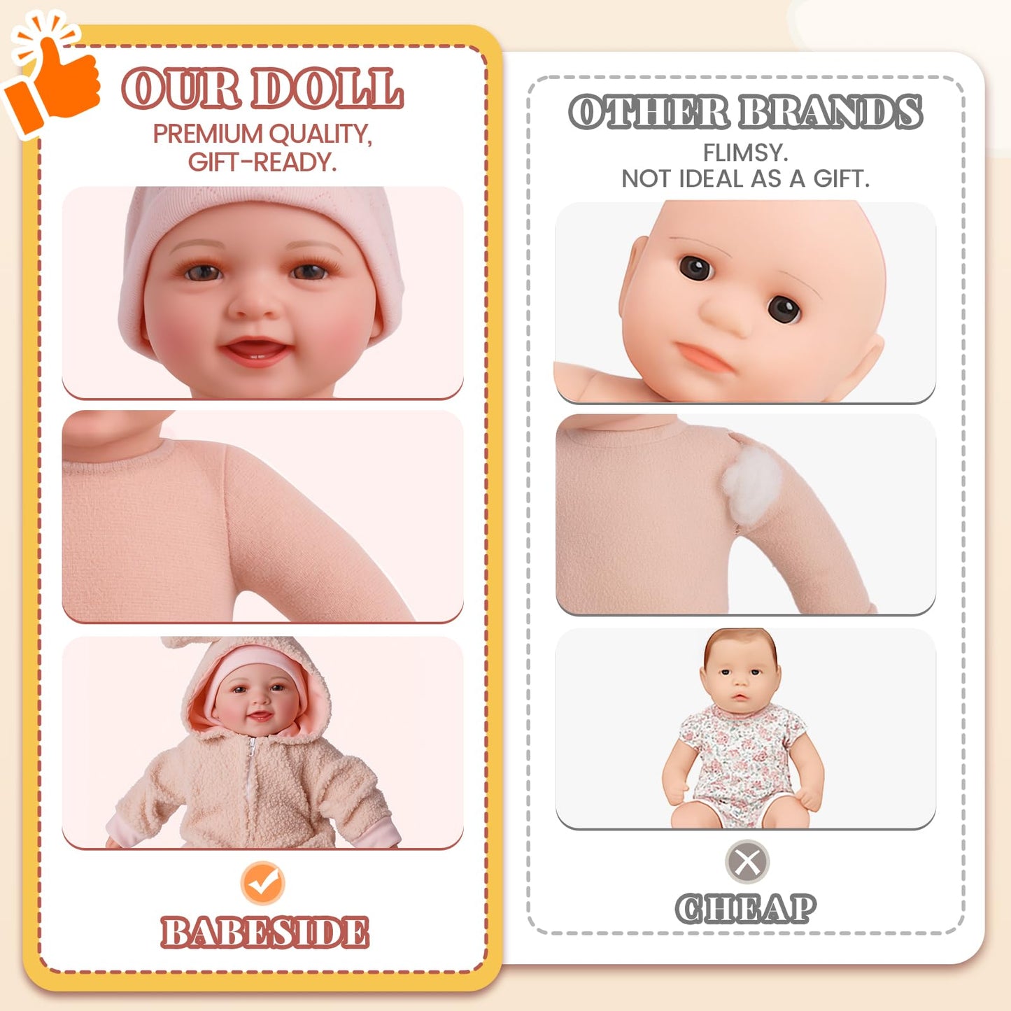 BABESIDE 15-Inch Baby Doll with Feeding Set, Lightweight First Baby Doll for Kids 3+, Realistic Baby Girl with Soft Cuddly Body for Easy Holding and Pretend Play