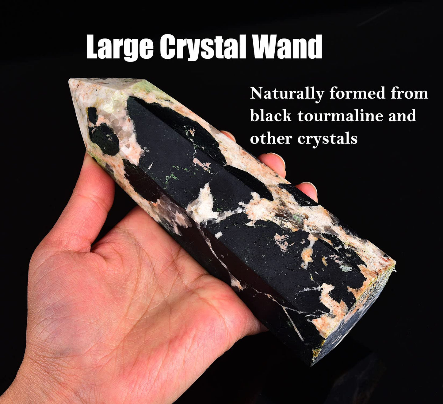 AMOYSTONE Large Healing Crystal Wand Obelisk 6 Faceted Reiki Tower Chakra Meditation Therapy Black Tourmaline 0.6-1.1 LBS