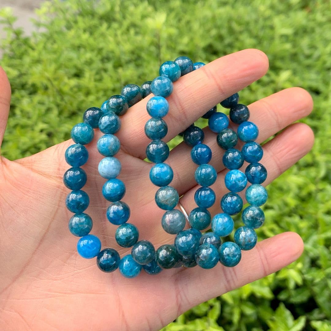 Adabele Real Natural Blue Apatite Gemstone Beaded Bracelet 7.5 inch Stretch Bracelet Chakra Healing Crystal Stone Jewelry Women Mom Gift (Unisex) GB8-B56