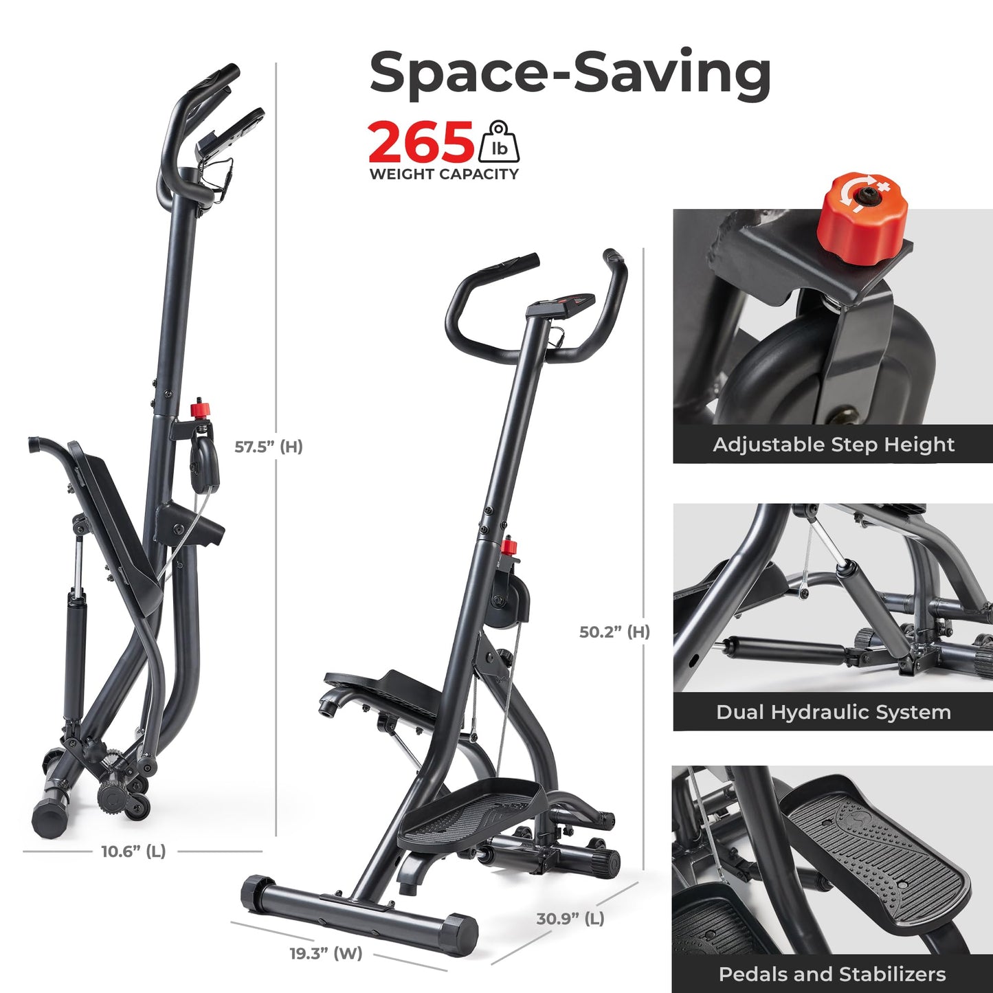 Sunny Health & Fitness Stair Stepper w/Handlebar, Extended Step Range Machine for Climbing Exercise, Compact, Height-Adjustable, Low-Impact & SunnyFit App Enhanced Connectivity – SF-S021001