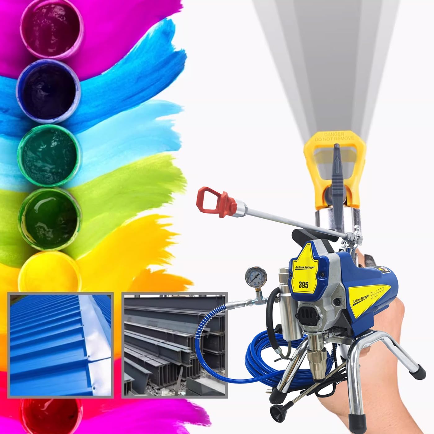 INTBUYING 395 Airless Paint Sprayer, 2200W High Efficiency Electric Airless Paint Sprayer, 3300PSI Cart Thinning-Free Airless Sprayer with Spray Gun 110V for Home, Commercial Use