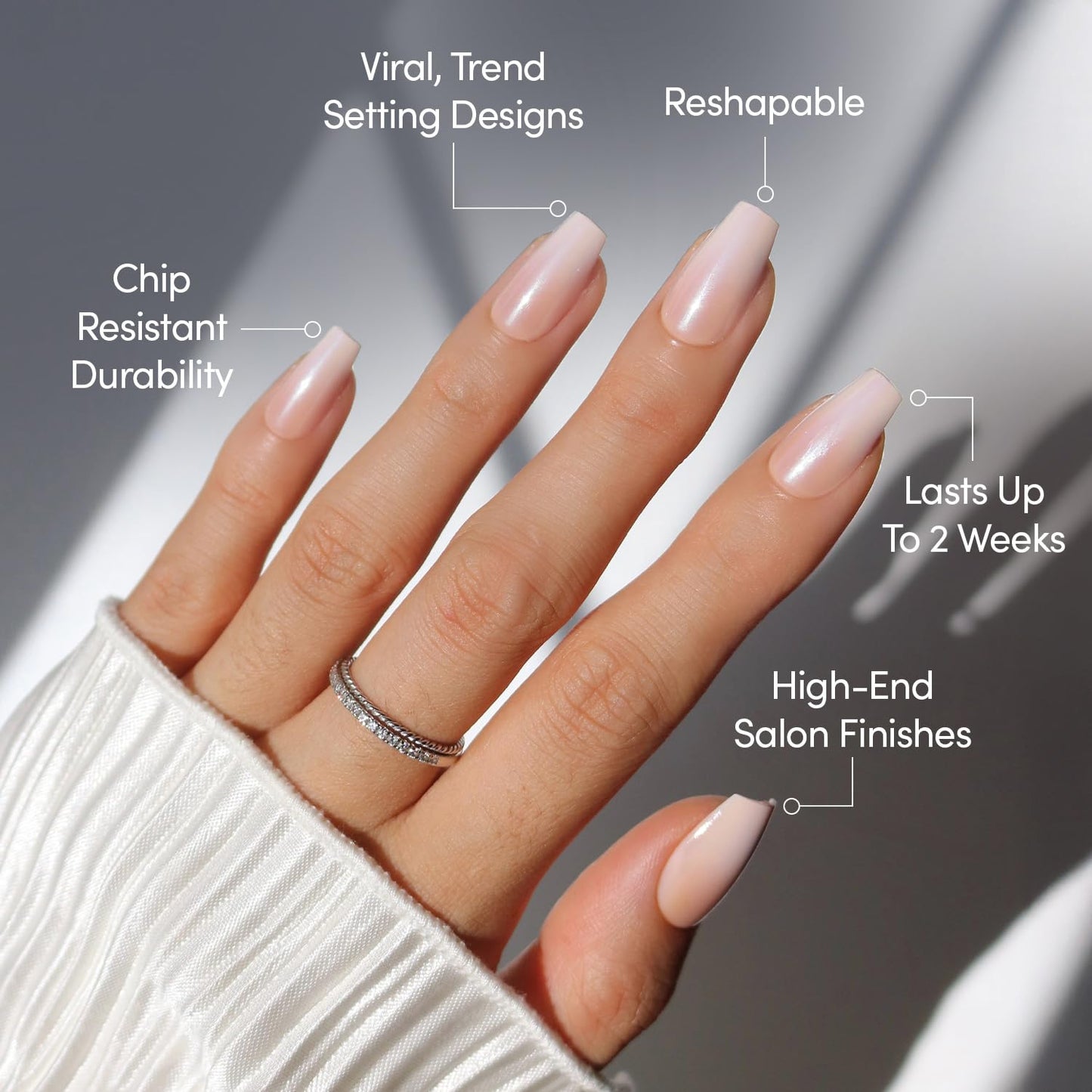 Glamnetic Press On Nails - Medium Coffin Fake Nails, Glazed Nude Ombré Nails, Delicate Touch | 15 Sizes - 30 Nail Kit with Glue | Gift for Mom