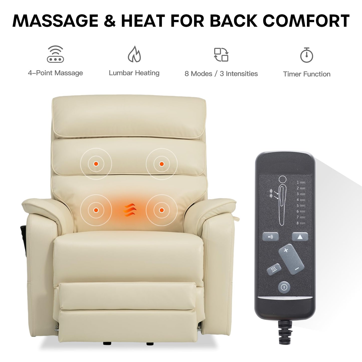DYNOX 350 LBS Tall Man Power Dual Motor Lift Recliners Chairs for Elderly Lay Flat Lift Chair with Infinite Positions, Heat & Massage, Supports(9198L,Faux Leather,Cream)