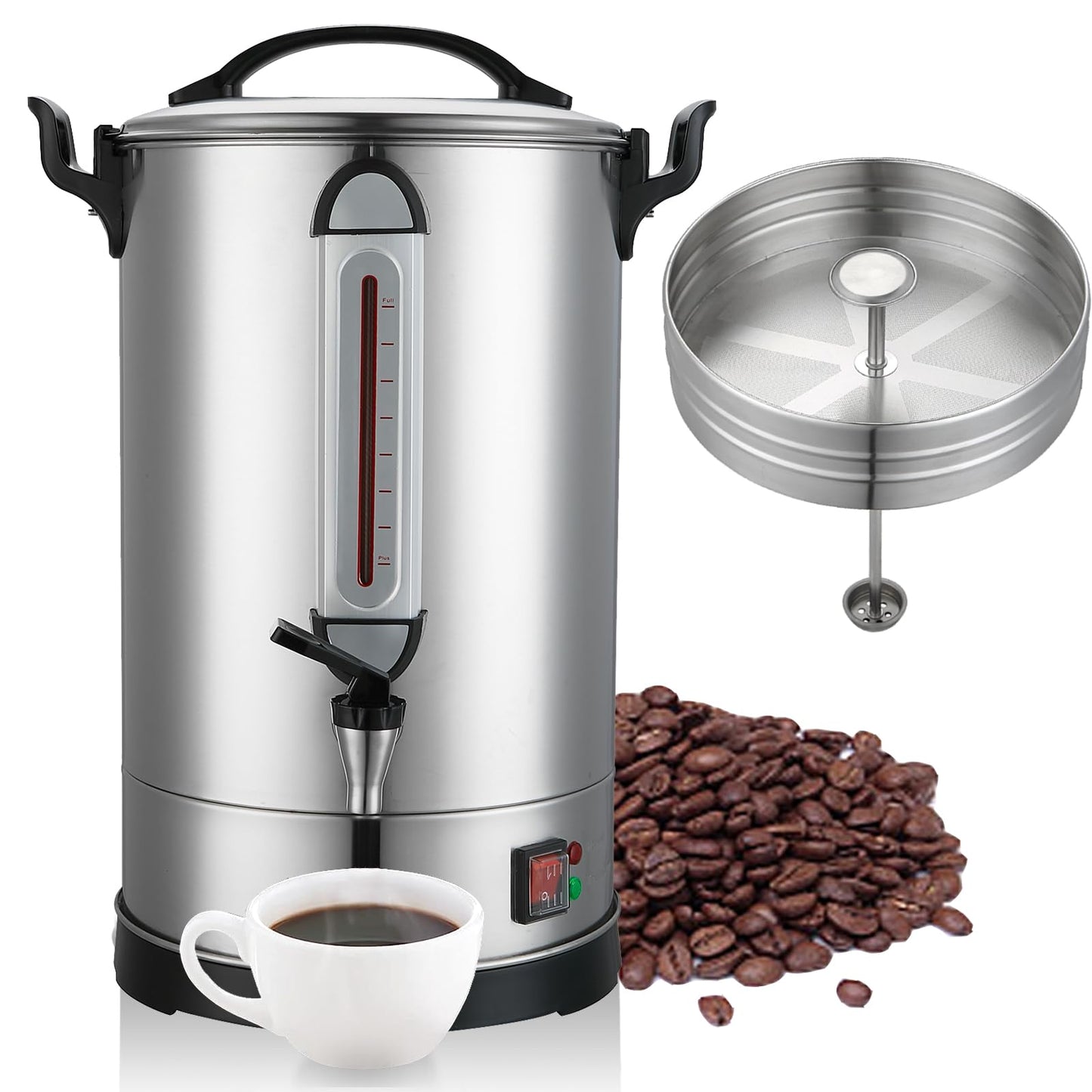 Commercial Coffee Urn Large Coffee Maker 100 Cup Coffee Maker Industrial Coffee Dispenser 1300W Quick Brew Dual Wall Stainless Steel Hot Water Urn Tea Maker Machine for Wedding, Catering, Events