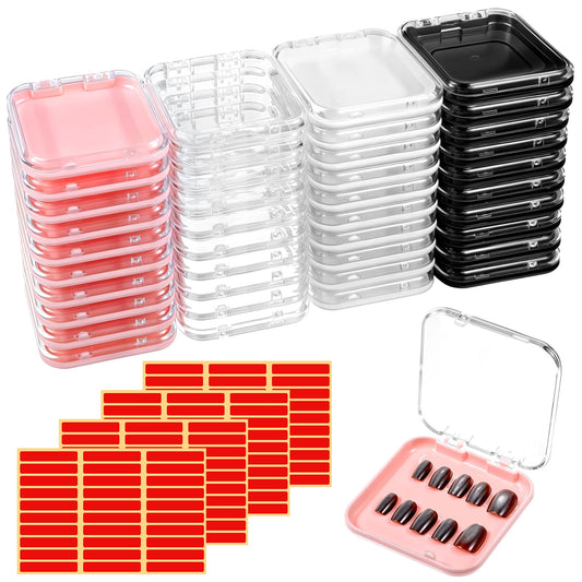 40Pcs Press On Containers Nail Packaging Boxes Acrylic Nails Containers Organizer Cases for Packaging 120Pcs Double Sided Adhesive Nail Tape for Naill Art Salon Supplies