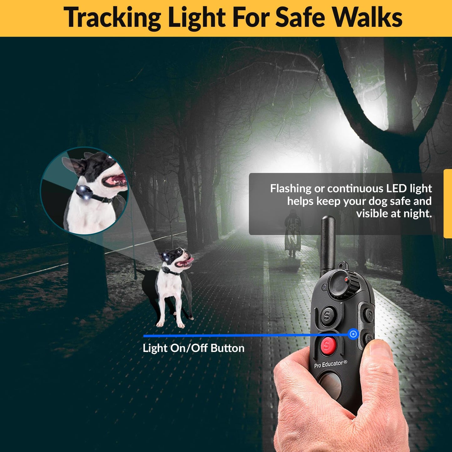 Educator Pro 1/2 Mile Dog Training Collar with Ergonomic Remote, Safe Humane Vibration Stimulation, Pavlovian Tone, Waterproof, Odorproof Biothane Collar, Night Light, Rechargeable, 1 Dog, Black