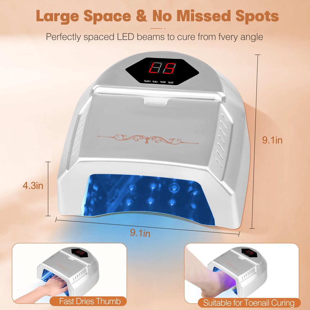 HoMove UV LED Nail Lamp Professional, 72W Cordless Nails Lamp with Fan, LED Nail Light for Gel Nails, Nail Dryer with 45 Beads, Perfect for Salon Manicure, Pedicure(Silver)