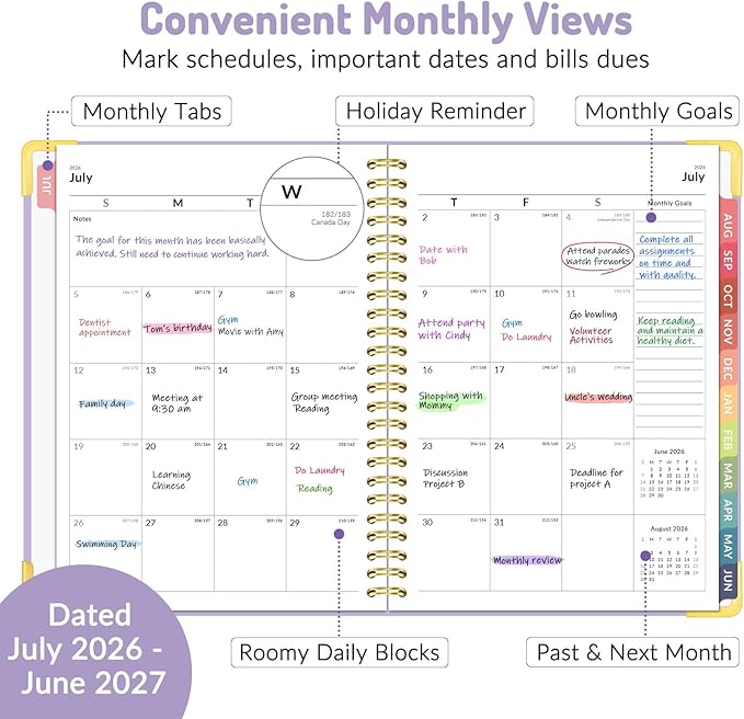 Forvencer Academic Planner 2026-2027, July 2026-June 2027 Weekly & Monthly Hardcover Calendar Planner, 6" X 8", Daily Agenda Book, School Office Notebook College Teacher Student Organizer A5, Purple