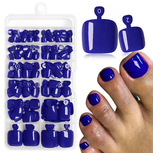 120pc Press on Toenails Women Fake Toe Nail Press ons,Royal Blue Acrylic Toenail Press ons Toes Nails Fake Toenails Glue on Toe Nail Tips 12 Sizes Toe Press-on Pedicure Presson False Nails for Feet