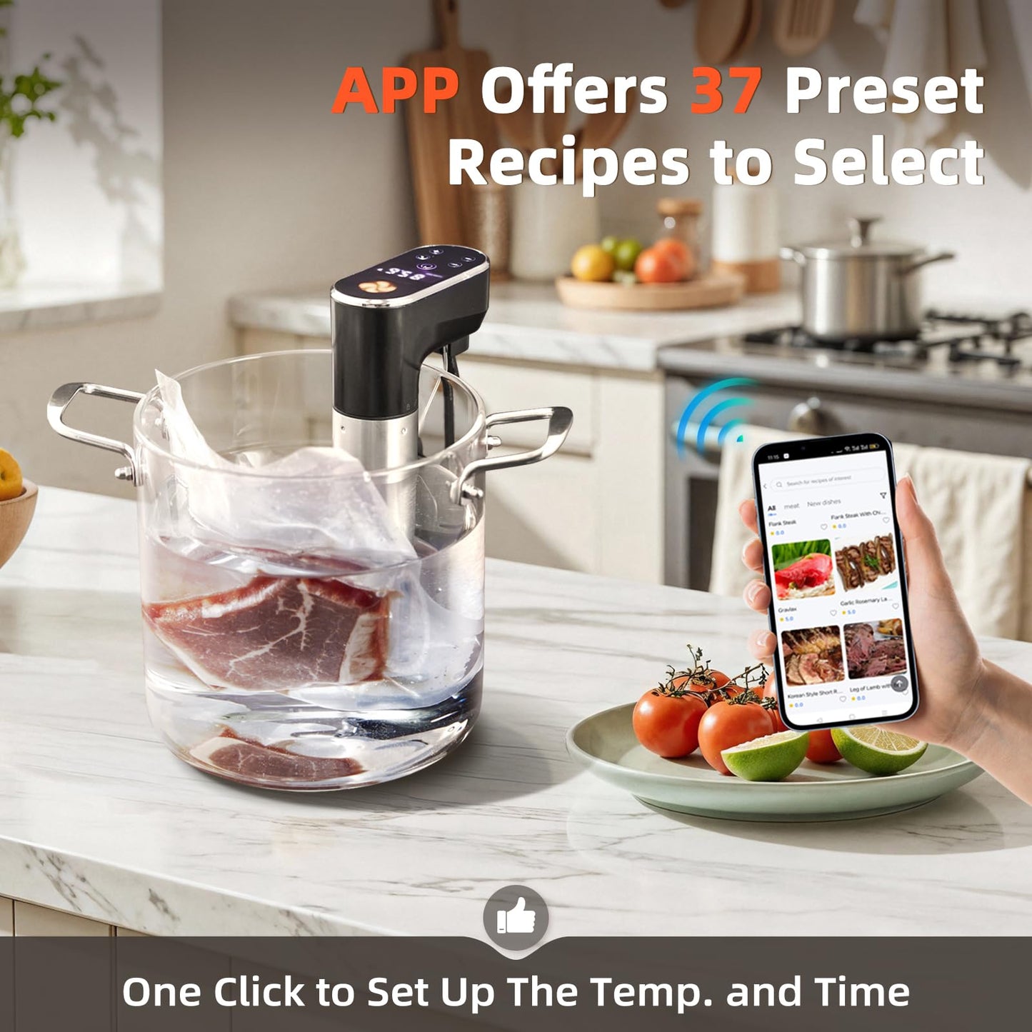 1300W Sous Vide Cooker,WIFI Sous Vide Machines,Immersion Circulator,Precision Cooker,Recipes,Accurate Temperature and Time Control,IPX7 Waterproof,Ultra Quiet,Fast Heating,APP Recipes Timer