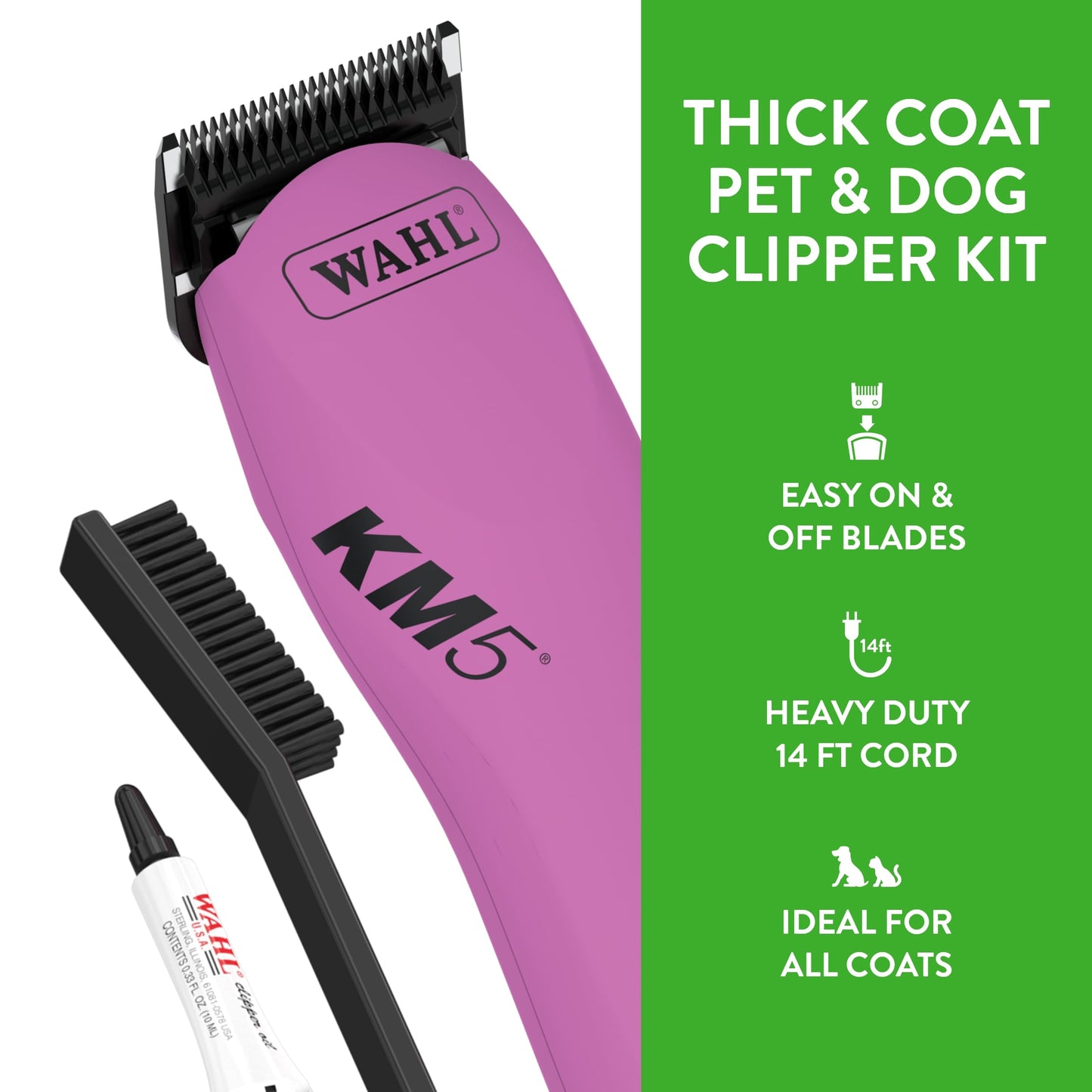 Wahl Professional Animal Thick Coat Pet Clipper & Dog Clipper (#9787-300) - Hair Remover - Grooming Clippers for Dog, Cat - for Thick Haired Pets - 2 Speeds - Pink