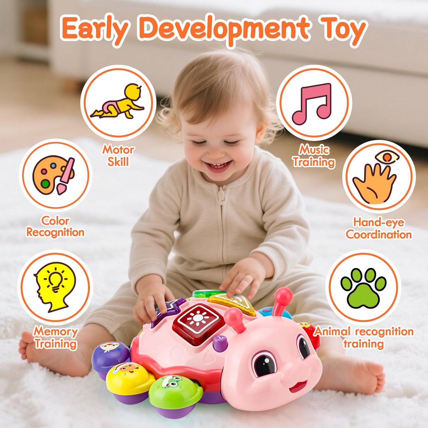AUUGUU Baby Musical Crawling Toy – Light-Up & Tummy Time Toys for 12 Months – Fun Infant Development Gift for Girls
