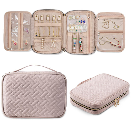 SFYBYHEART Travel Jewelry Organizer Case, Jewelry Travel Bags for Women, Large Capacity Travel Jewelry Case for Tangle-Free Earrings, Necklaces, Rings Storage, Travel Accessories, Pink.…