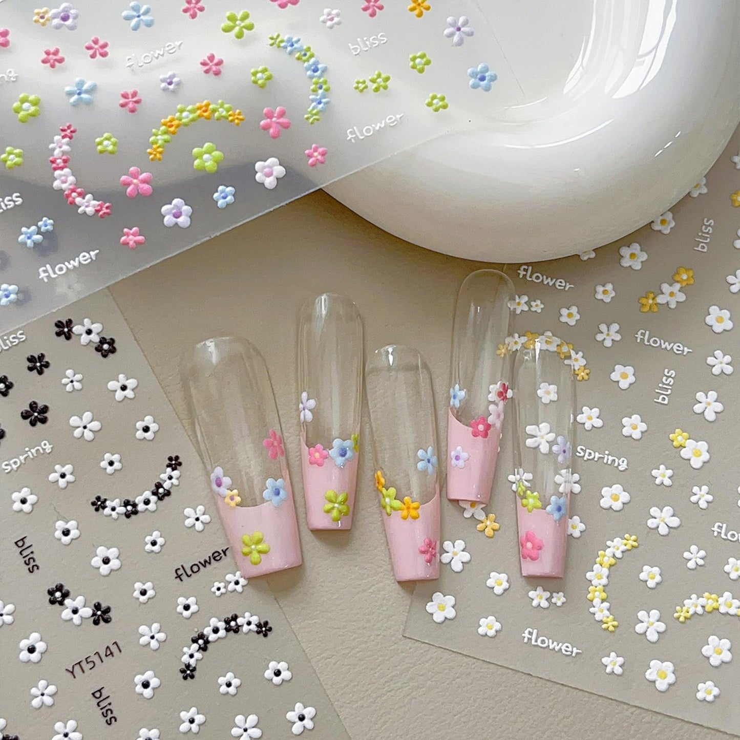 3 Sheets 5D Embossed Flower Nail Art Sticker Self-Adhesive Flowers Nail Decals Engraved Floral Summer Nails Sticker Acrylic Nail Art Decoration for Women Girls DIY Manicure