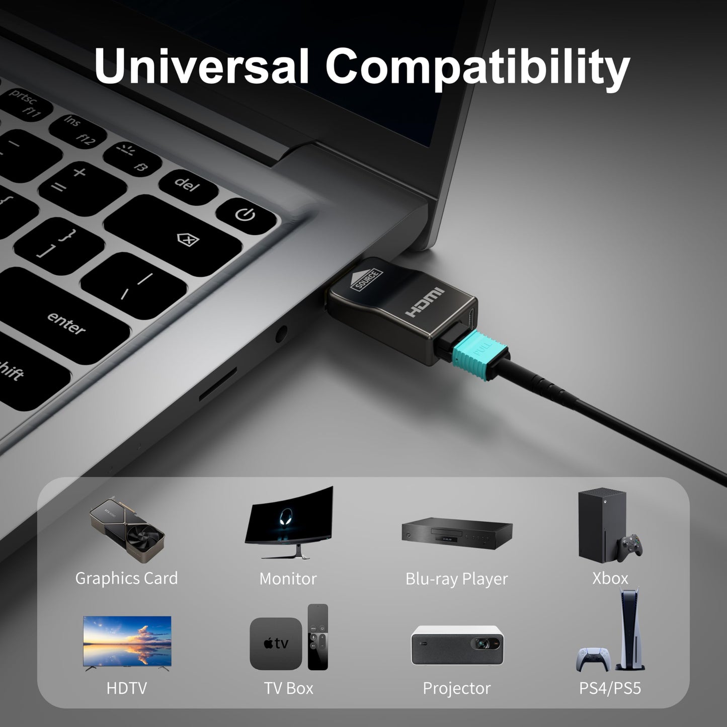 RUIPRO 8K Detachable Full Fiber Optic Armored HDMI 2.1 Cable 33FT, Ultra High Speed 48Gbps, Support 8K@60Hz 4K@120Hz, Dynamic HDR, eARC, Compatible with PS5/Xbox/Blu-ray/TV/Monitor/Projector